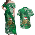 New Zealand Kakapo Christmas In July Couples Matching Off Shoulder Maxi Dress and Hawaiian Shirt Silver Fern Santa Xmas Green Color