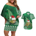 New Zealand Kakapo Christmas In July Couples Matching Off Shoulder Short Dress and Hawaiian Shirt Silver Fern Santa Xmas Green Color