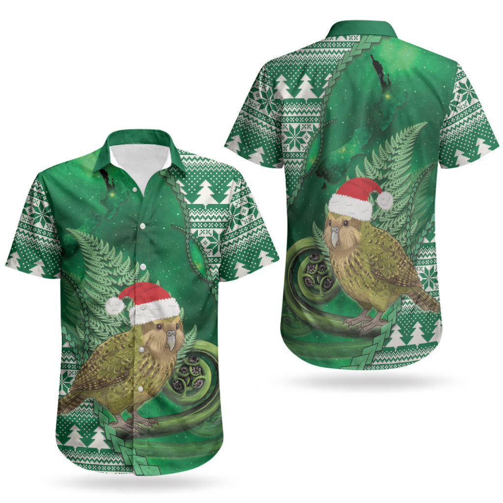 New Zealand Kakapo Christmas In July Couples Matching Off Shoulder Short Dress and Hawaiian Shirt Silver Fern Santa Xmas Green Color LT22