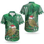 New Zealand Kakapo Christmas In July Couples Matching Off Shoulder Short Dress and Hawaiian Shirt Silver Fern Santa Xmas Green Color LT22