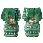 New Zealand Kakapo Christmas In July Couples Matching Off Shoulder Short Dress and Long Sleeve Button Shirt Silver Fern Santa Xmas Green Color LT22