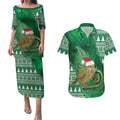 New Zealand Kakapo Christmas In July Couples Matching Puletasi and Hawaiian Shirt Silver Fern Santa Xmas Green Color