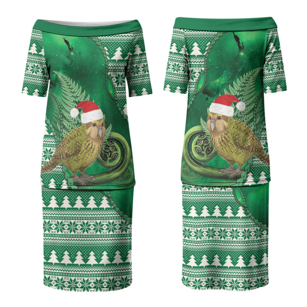 New Zealand Kakapo Christmas In July Couples Matching Puletasi and Hawaiian Shirt Silver Fern Santa Xmas Green Color LT22