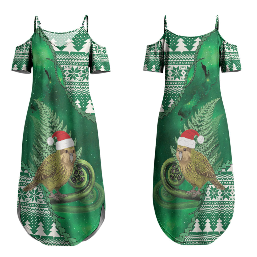 New Zealand Kakapo Christmas In July Couples Matching Summer Maxi Dress and Hawaiian Shirt Silver Fern Santa Xmas Green Color LT22