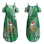 New Zealand Kakapo Christmas In July Couples Matching Summer Maxi Dress and Long Sleeve Button Shirt Silver Fern Santa Xmas Green Color LT22