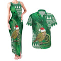 New Zealand Kakapo Christmas In July Couples Matching Tank Maxi Dress and Hawaiian Shirt Silver Fern Santa Xmas Green Color