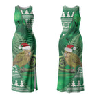 New Zealand Kakapo Christmas In July Couples Matching Tank Maxi Dress and Long Sleeve Button Shirt Silver Fern Santa Xmas Green Color LT22