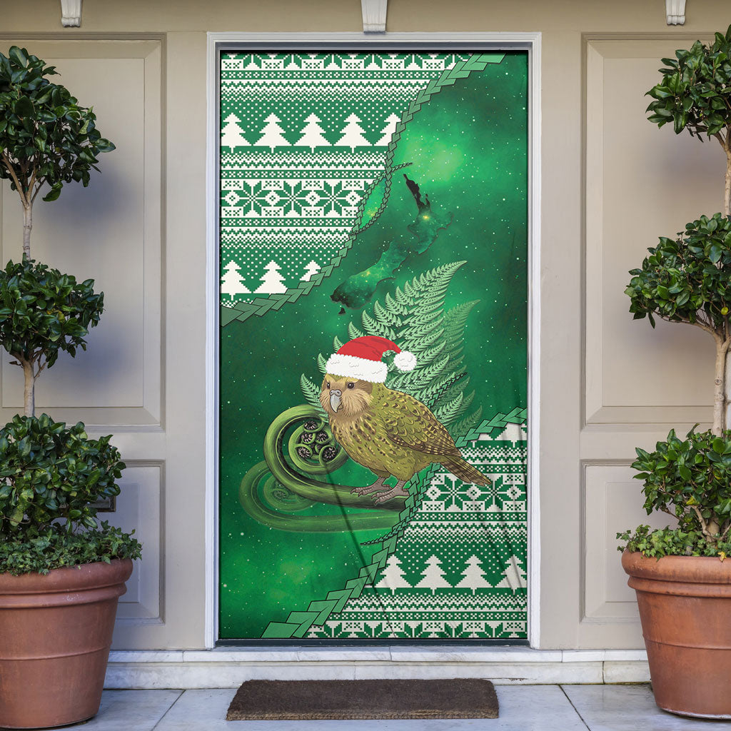 New Zealand Kakapo Christmas In July Door Cover Silver Fern Santa Xmas Green Color
