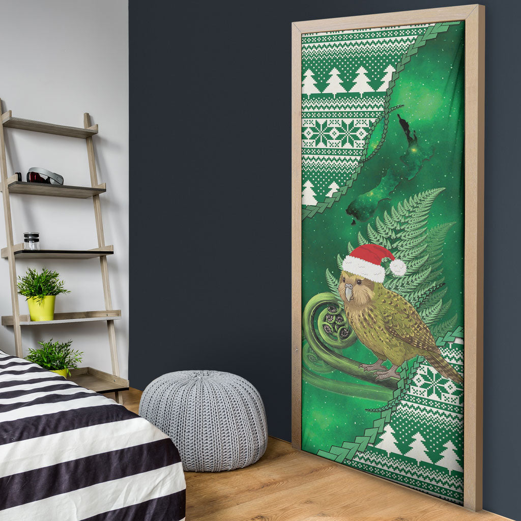 New Zealand Kakapo Christmas In July Door Cover Silver Fern Santa Xmas Green Color