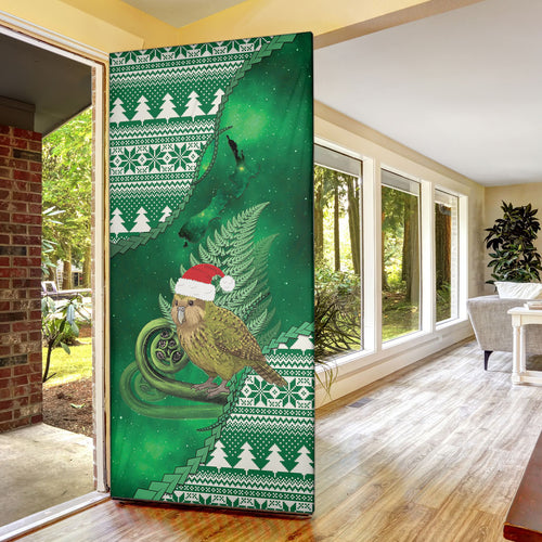 New Zealand Kakapo Christmas In July Door Cover Silver Fern Santa Xmas Green Color
