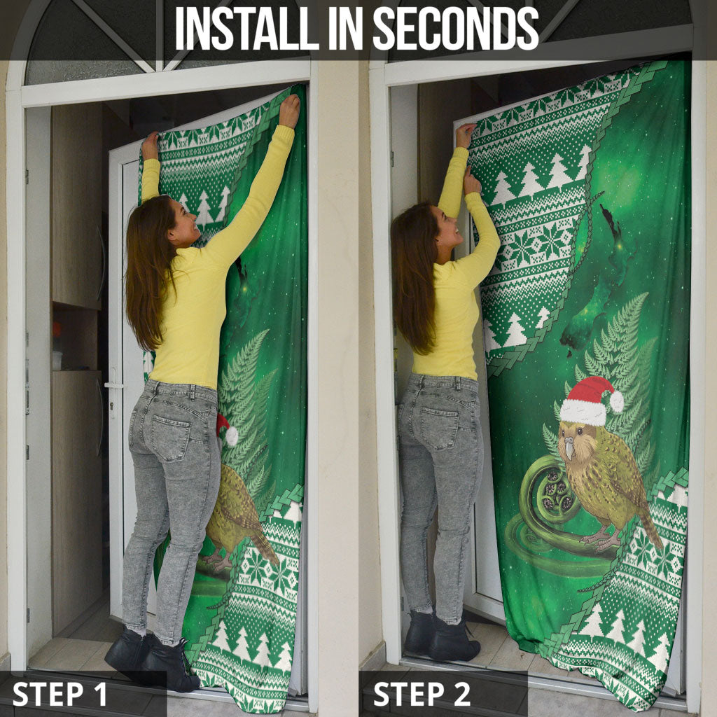 New Zealand Kakapo Christmas In July Door Cover Silver Fern Santa Xmas Green Color