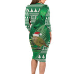 New Zealand Kakapo Christmas In July Family Matching Long Sleeve Bodycon Dress and Hawaiian Shirt Silver Fern Santa Xmas Green Color