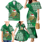 New Zealand Kakapo Christmas In July Family Matching Mermaid Dress and Hawaiian Shirt Silver Fern Santa Xmas Green Color