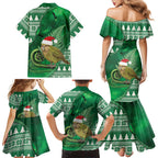 New Zealand Kakapo Christmas In July Family Matching Mermaid Dress and Hawaiian Shirt Silver Fern Santa Xmas Green Color