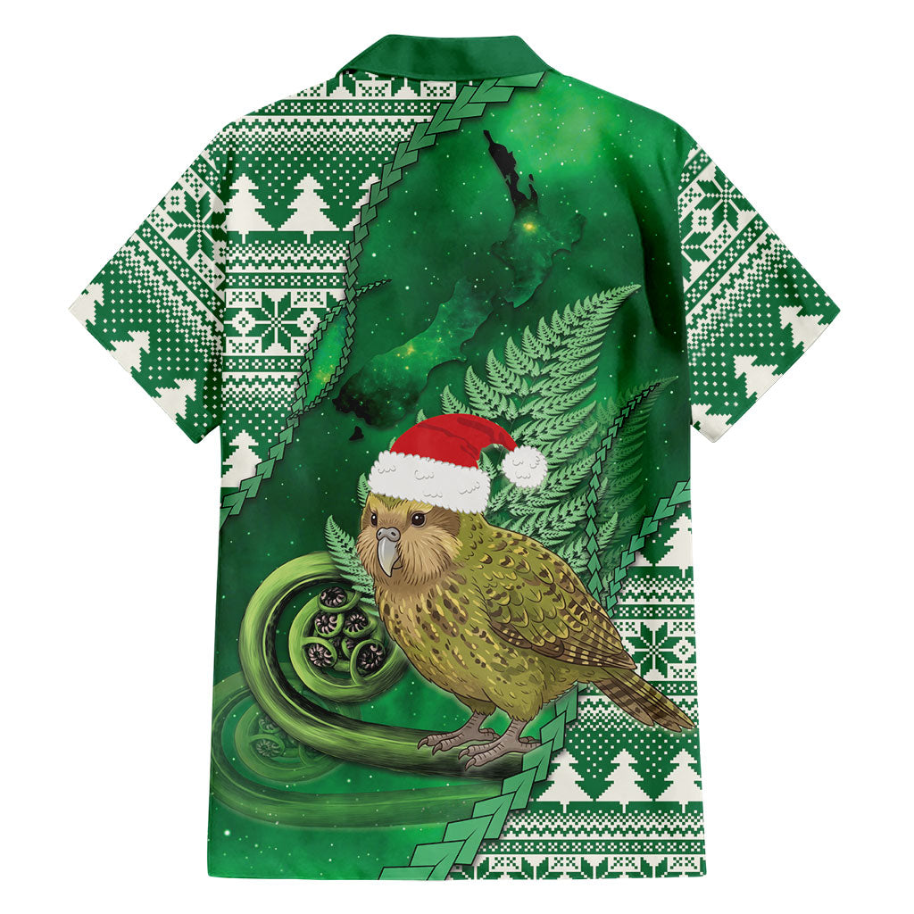 New Zealand Kakapo Christmas In July Family Matching Mermaid Dress and Hawaiian Shirt Silver Fern Santa Xmas Green Color