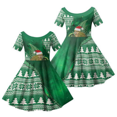 New Zealand Kakapo Christmas In July Family Matching Mermaid Dress and Hawaiian Shirt Silver Fern Santa Xmas Green Color