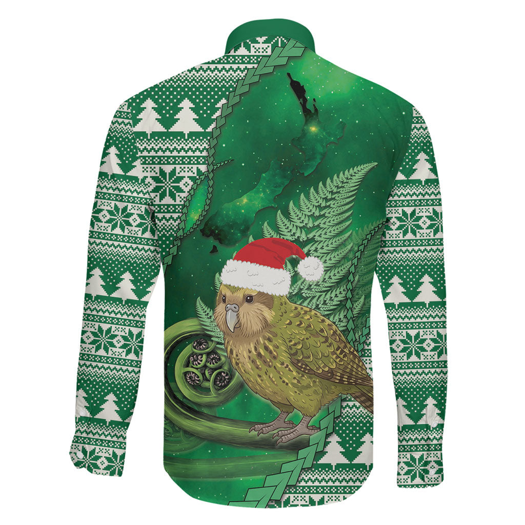 New Zealand Kakapo Christmas In July Family Matching Mermaid Dress and Hawaiian Shirt Silver Fern Santa Xmas Green Color
