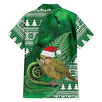 New Zealand Kakapo Christmas In July Family Matching Off Shoulder Maxi Dress and Hawaiian Shirt Silver Fern Santa Xmas Green Color