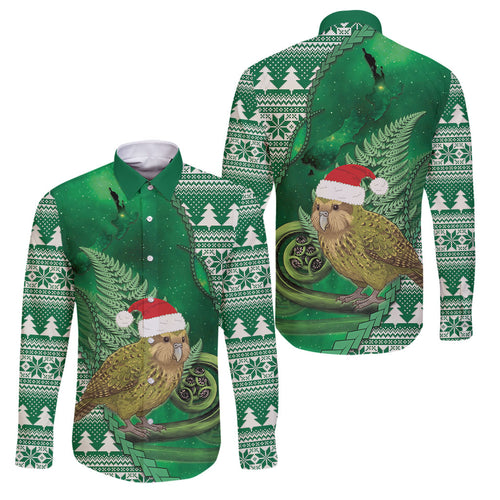 New Zealand Kakapo Christmas In July Family Matching Off Shoulder Maxi Dress and Hawaiian Shirt Silver Fern Santa Xmas Green Color