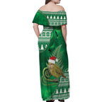 New Zealand Kakapo Christmas In July Family Matching Off Shoulder Maxi Dress and Hawaiian Shirt Silver Fern Santa Xmas Green Color