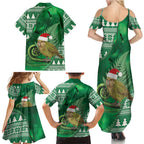 New Zealand Kakapo Christmas In July Family Matching Summer Maxi Dress and Hawaiian Shirt Silver Fern Santa Xmas Green Color