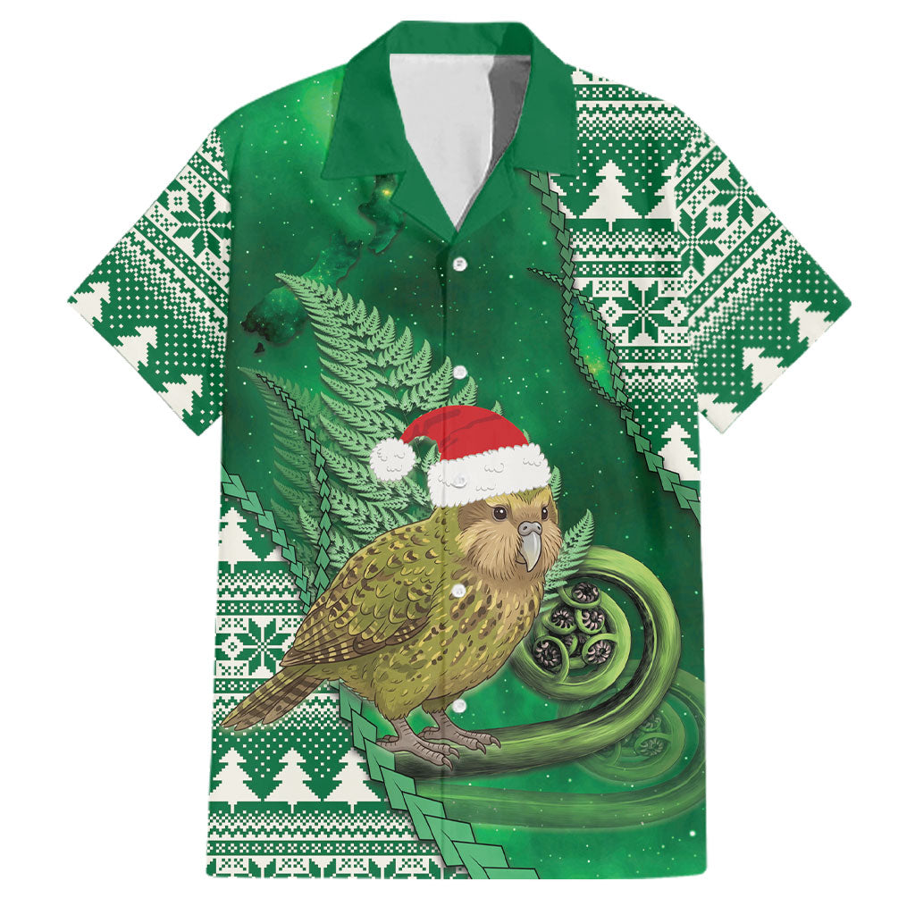 New Zealand Kakapo Christmas In July Family Matching Summer Maxi Dress and Hawaiian Shirt Silver Fern Santa Xmas Green Color