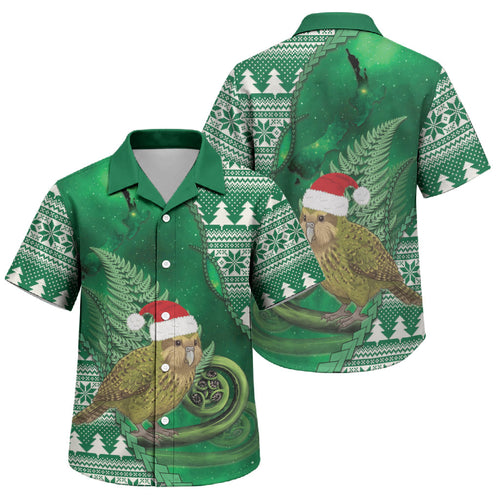 New Zealand Kakapo Christmas In July Family Matching Summer Maxi Dress and Hawaiian Shirt Silver Fern Santa Xmas Green Color