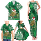 New Zealand Kakapo Christmas In July Family Matching Tank Maxi Dress and Hawaiian Shirt Silver Fern Santa Xmas Green Color