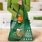 New Zealand Kakapo Christmas In July Grocery Bag Silver Fern Santa Xmas Green Color
