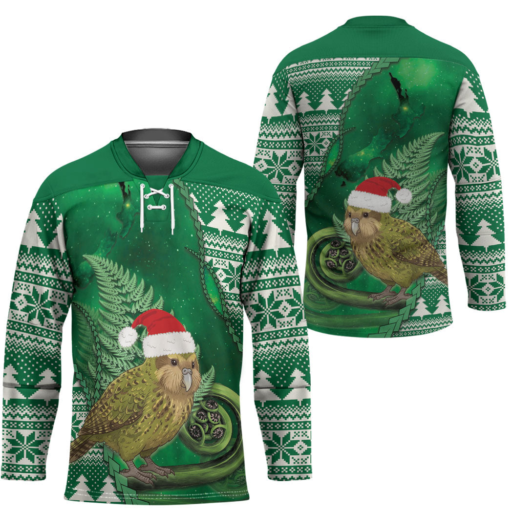 New Zealand Kakapo Christmas In July Hockey Jersey Silver Fern Santa Xmas Green Color