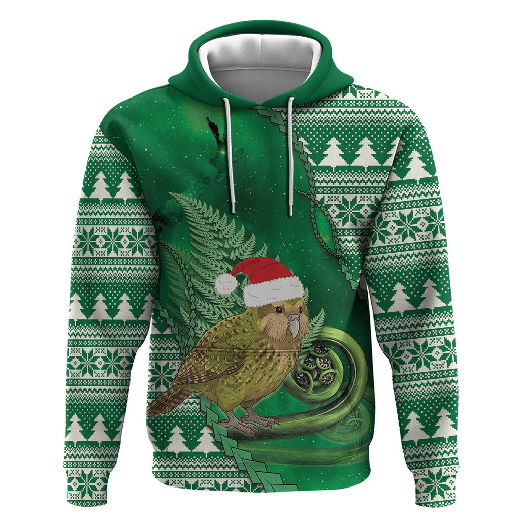 New Zealand Kakapo Christmas In July Hoodie Silver Fern Santa Xmas Green Color