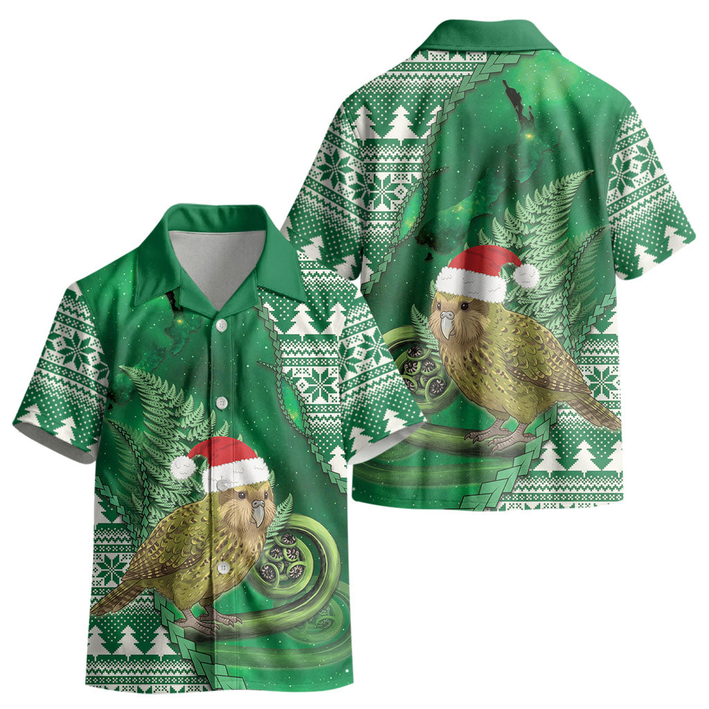 New Zealand Kakapo Christmas In July Kid Hawaiian Shirt Silver Fern Santa Xmas Green Color LT22