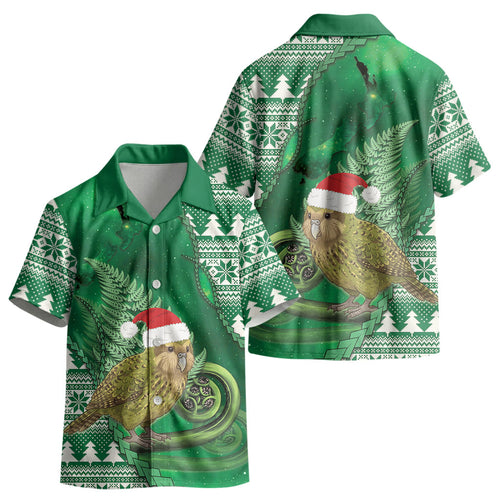 New Zealand Kakapo Christmas In July Kid Hawaiian Shirt Silver Fern Santa Xmas Green Color LT22