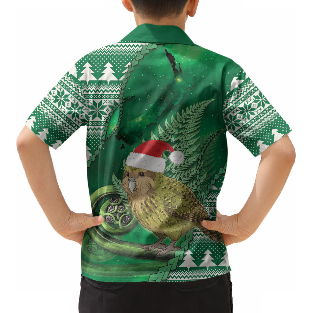 New Zealand Kakapo Christmas In July Kid Hawaiian Shirt Silver Fern Santa Xmas Green Color LT22