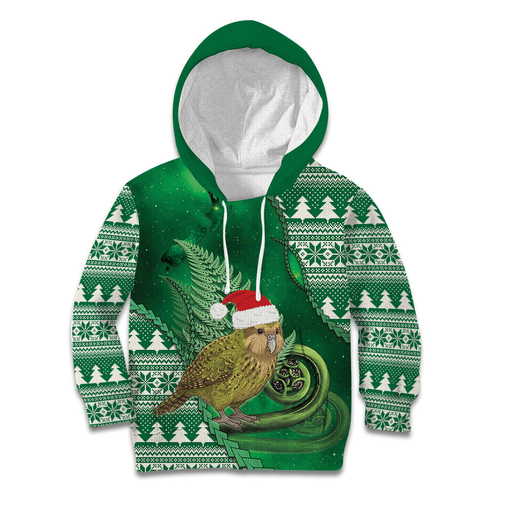 New Zealand Kakapo Christmas In July Kid Hoodie Silver Fern Santa Xmas Green Color