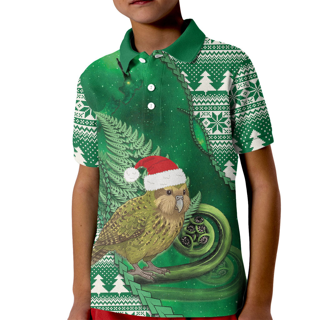 New Zealand Kakapo Christmas In July Kid Polo Shirt Silver Fern Santa Xmas Green Color