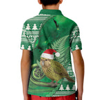 New Zealand Kakapo Christmas In July Kid Polo Shirt Silver Fern Santa Xmas Green Color
