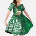 New Zealand Kakapo Christmas In July Kid Short Sleeve Dress Silver Fern Santa Xmas Green Color