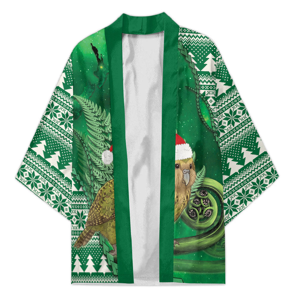 New Zealand Kakapo Christmas In July Kimono Silver Fern Santa Xmas Green Color