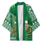 New Zealand Kakapo Christmas In July Kimono Silver Fern Santa Xmas Green Color