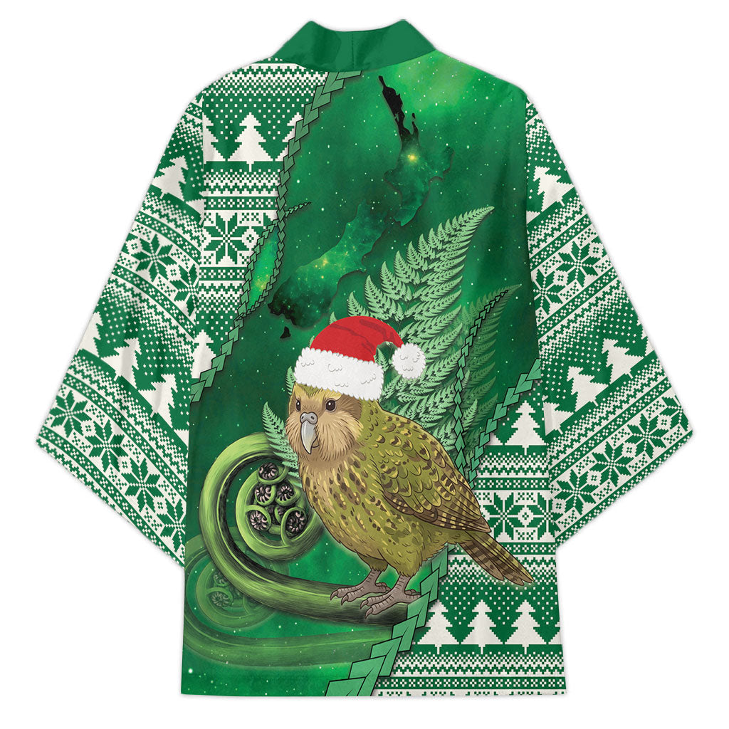 New Zealand Kakapo Christmas In July Kimono Silver Fern Santa Xmas Green Color