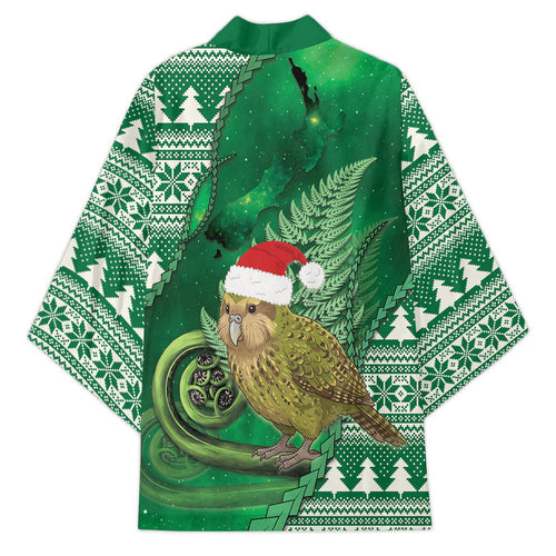 New Zealand Kakapo Christmas In July Kimono Silver Fern Santa Xmas Green Color