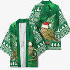 New Zealand Kakapo Christmas In July Kimono Silver Fern Santa Xmas Green Color
