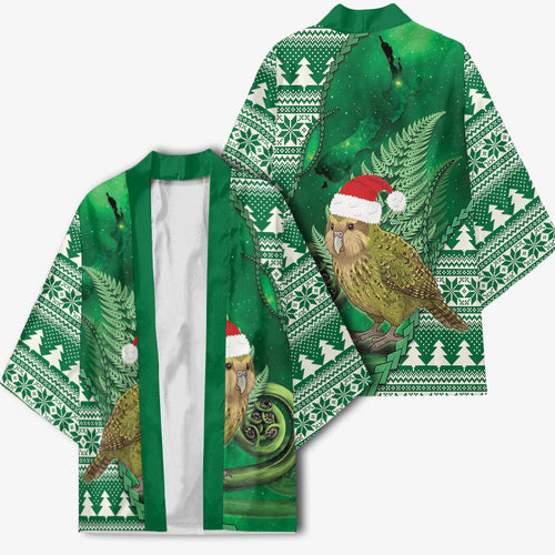 New Zealand Kakapo Christmas In July Kimono Silver Fern Santa Xmas Green Color