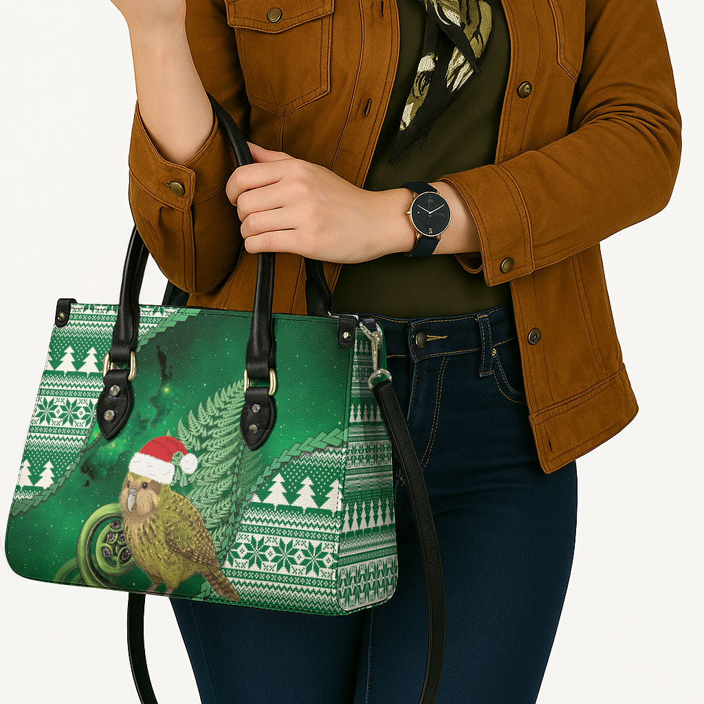 New Zealand Kakapo Christmas In July Leather Bag Silver Fern Santa Xmas Green Color