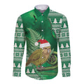 New Zealand Kakapo Christmas In July Long Sleeve Button Shirt Silver Fern Santa Xmas Green Color