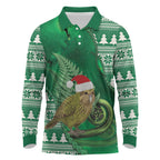 New Zealand Kakapo Christmas In July Long Sleeve Polo Shirt Silver Fern Santa Xmas Green Color