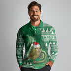 New Zealand Kakapo Christmas In July Long Sleeve Polo Shirt Silver Fern Santa Xmas Green Color