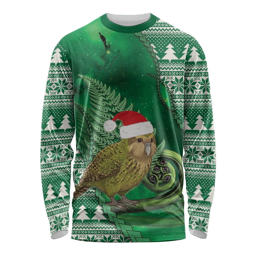 New Zealand Kakapo Christmas In July Long Sleeve Shirt Silver Fern Santa Xmas Green Color