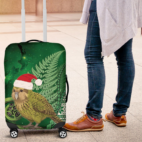 New Zealand Kakapo Christmas In July Luggage Cover Silver Fern Santa Xmas Green Color